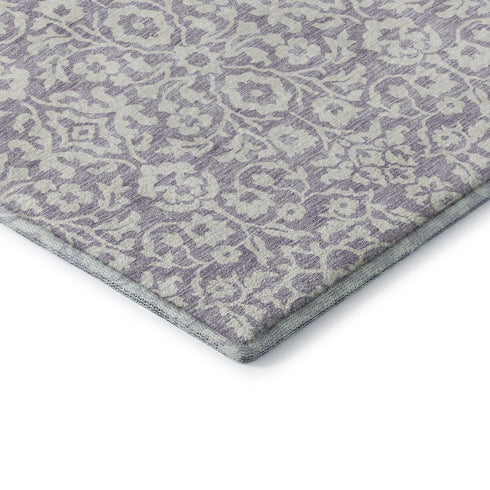8' X 10' Lavender And Ivory Damask Washable Area Rug With UV Protection