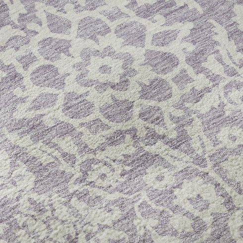 8' X 10' Lavender And Ivory Damask Washable Area Rug With UV Protection