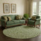 8' Olive Green And Ivory Damask Washable Round Rug With UV Protection