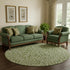 8' Olive Green And Ivory Damask Washable Round Rug With UV Protection