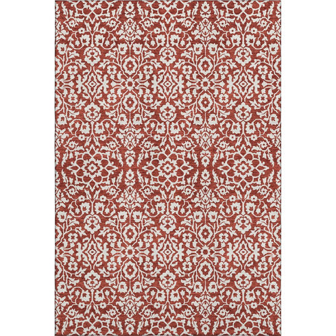 8' X 10' Red And Ivory Damask Washable Area Rug With UV Protection