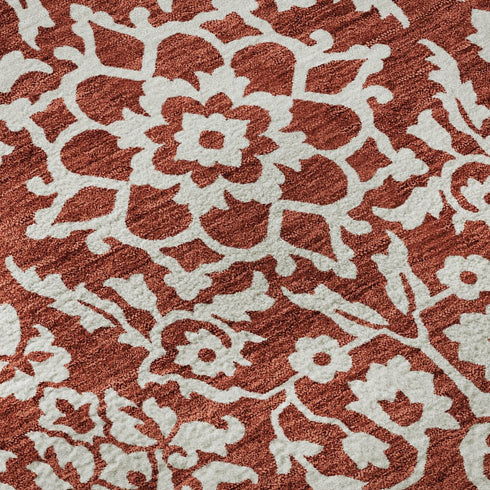 8' X 10' Red And Ivory Damask Washable Area Rug With UV Protection