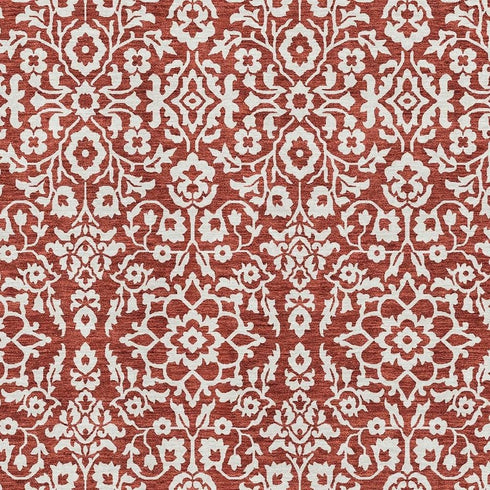 8' X 10' Red And Ivory Damask Washable Area Rug With UV Protection