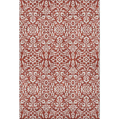 8' X 10' Red And Ivory Damask Washable Area Rug With UV Protection