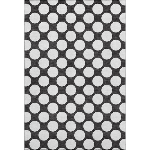 5' X 8' Black And White Polka Dot Washable Area Rug With UV Protection
