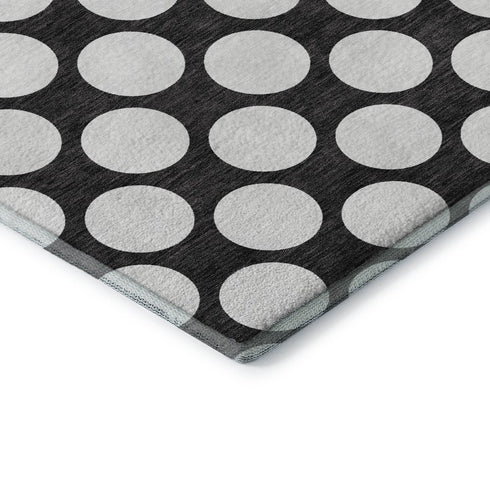 5' X 8' Black And White Polka Dot Washable Area Rug With UV Protection