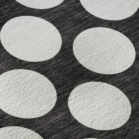 5' X 8' Black And White Polka Dot Washable Area Rug With UV Protection