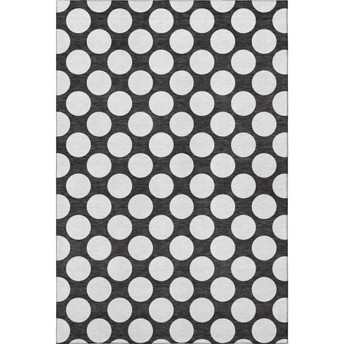 5' X 8' Black And White Polka Dot Washable Area Rug With UV Protection