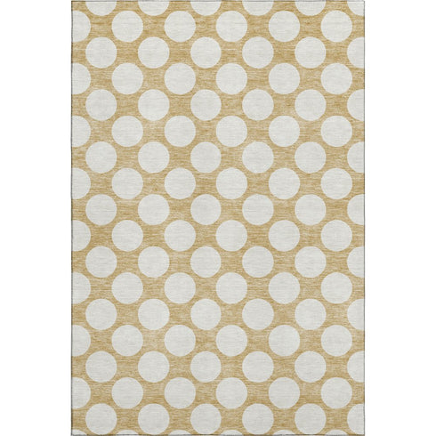 5' X 8' Gold And Ivory Polka Dot Washable Area Rug With UV Protection