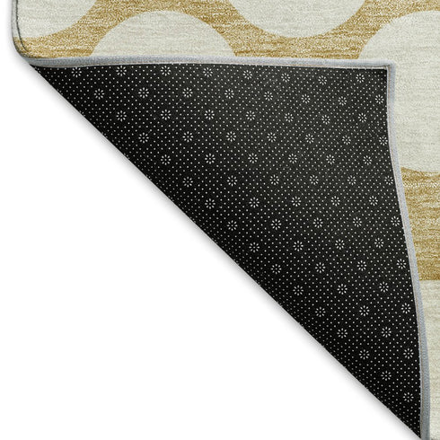 5' X 8' Gold And Ivory Polka Dot Washable Area Rug With UV Protection