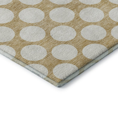 5' X 8' Gold And Ivory Polka Dot Washable Area Rug With UV Protection
