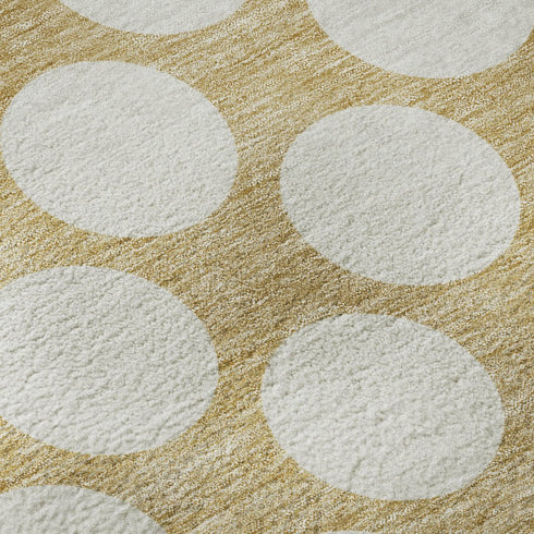 5' X 8' Gold And Ivory Polka Dot Washable Area Rug With UV Protection