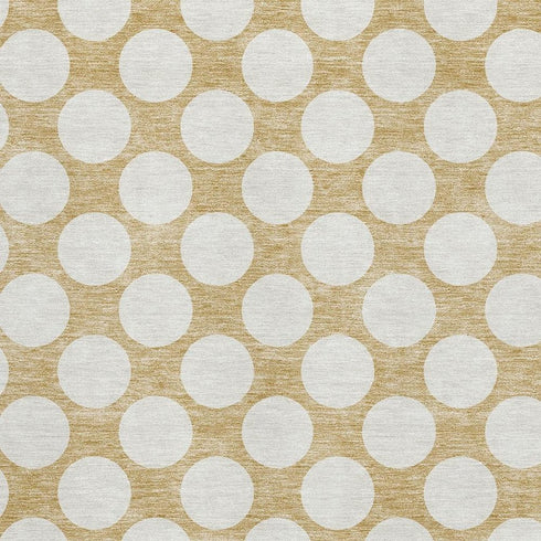 5' X 8' Gold And Ivory Polka Dot Washable Area Rug With UV Protection
