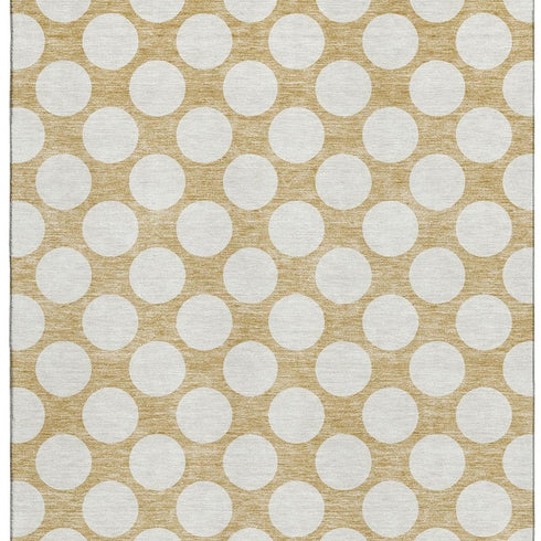 5' X 8' Gold And Ivory Polka Dot Washable Area Rug With UV Protection