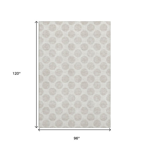8' X 10' Ivory And Beige Polka Dot Washable Area Rug With UV Protection