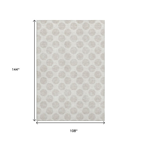 9' X 12' Ivory And Beige Polka Dot Washable Area Rug With UV Protection