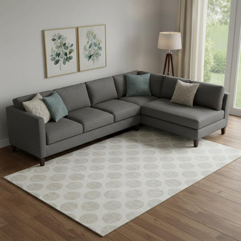 9' X 12' Ivory And Beige Polka Dot Washable Area Rug With UV Protection