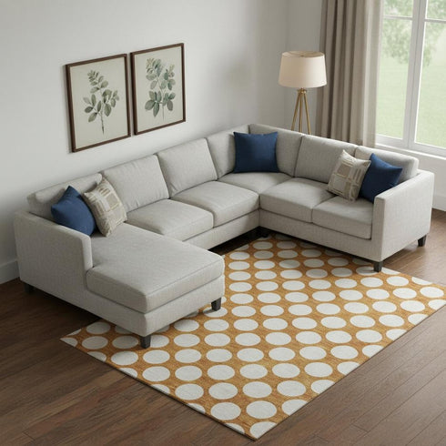 8' X 10' Orange And Ivory Polka Dot Washable Area Rug With UV Protection