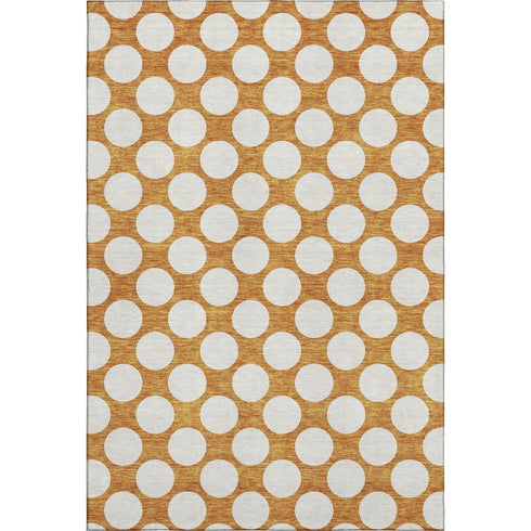 8' X 10' Orange And Ivory Polka Dot Washable Area Rug With UV Protection