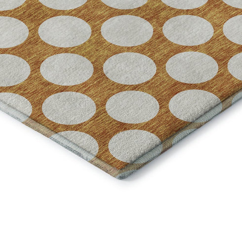 8' X 10' Orange And Ivory Polka Dot Washable Area Rug With UV Protection