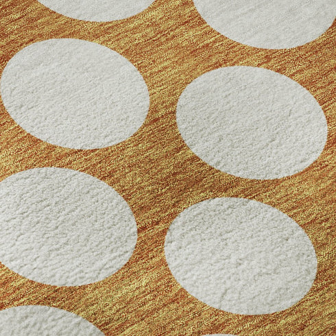 8' X 10' Orange And Ivory Polka Dot Washable Area Rug With UV Protection