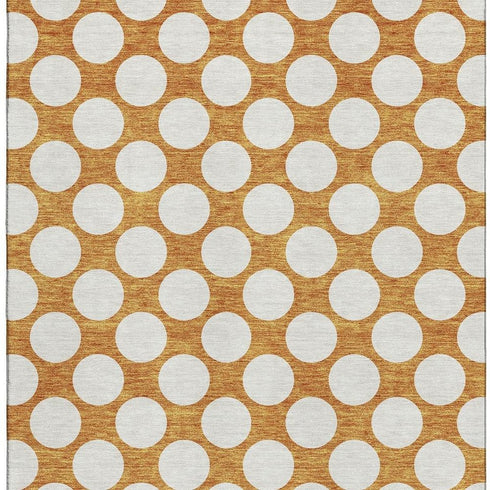 8' X 10' Orange And Ivory Polka Dot Washable Area Rug With UV Protection