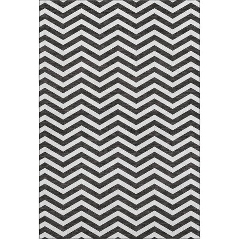 8' X 10' Black And Ivory Chevron Washable Area Rug With UV Protection