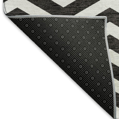 8' X 10' Black And Ivory Chevron Washable Area Rug With UV Protection