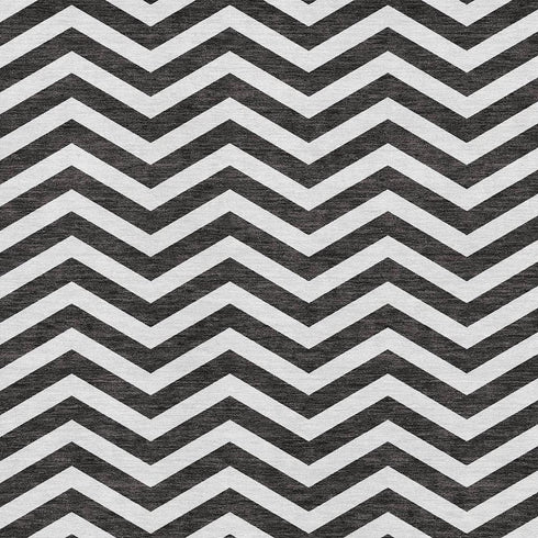 8' X 10' Black And Ivory Chevron Washable Area Rug With UV Protection