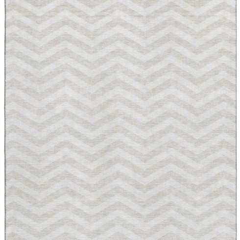 5' X 8' Ivory And Beige Chevron Washable Area Rug With UV Protection
