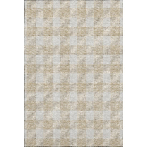 8' X 10' Beige And Ivory Plaid Washable Area Rug With UV Protection