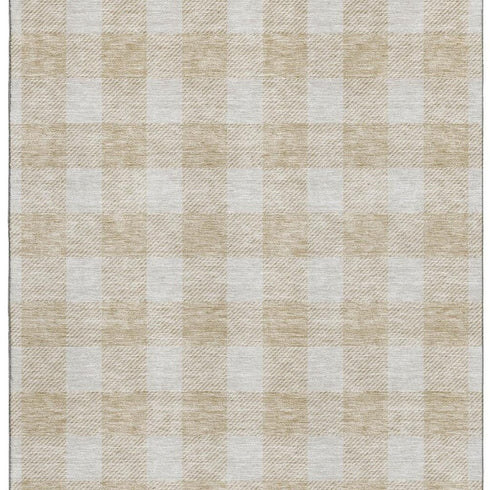 8' X 10' Beige And Ivory Plaid Washable Area Rug With UV Protection
