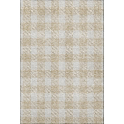 8' X 10' Beige And Ivory Plaid Washable Area Rug With UV Protection