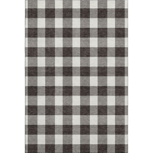 5' X 8' Black And Ivory Plaid Washable Area Rug With UV Protection