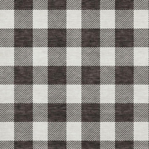 5' X 8' Black And Ivory Plaid Washable Area Rug With UV Protection