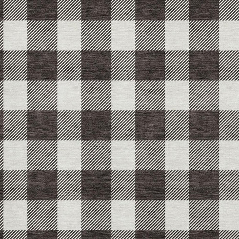 8' X 10' Black And Ivory Plaid Washable Area Rug With UV Protection