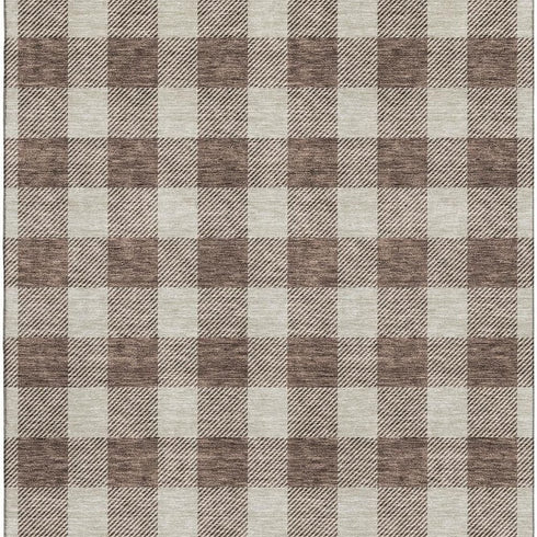 5' X 8' Brown And Beige Plaid Washable Area Rug With UV Protection