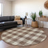 8' Brown And Beige Plaid Washable Round Rug With UV Protection
