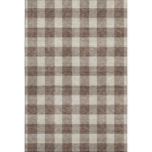 8' X 10' Brown And Beige Plaid Washable Area Rug With UV Protection