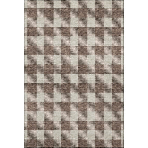 8' X 10' Brown And Beige Plaid Washable Area Rug With UV Protection