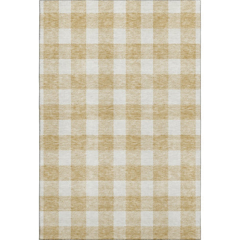 5' X 8' Gold And Ivory Plaid Washable Area Rug With UV Protection