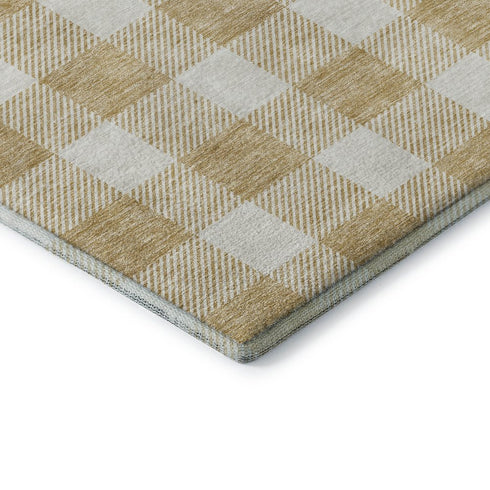 5' X 8' Gold And Ivory Plaid Washable Area Rug With UV Protection