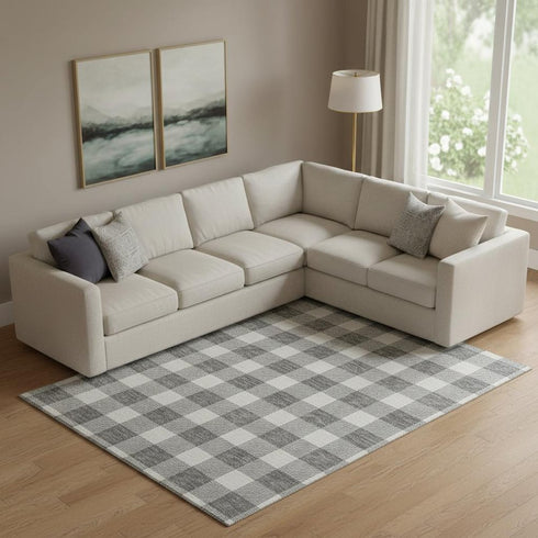 9' X 12' Gray And Ivory Plaid Washable Area Rug With UV Protection