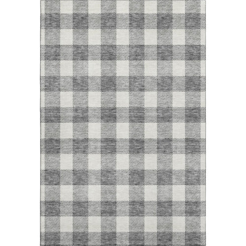 9' X 12' Gray And Ivory Plaid Washable Area Rug With UV Protection