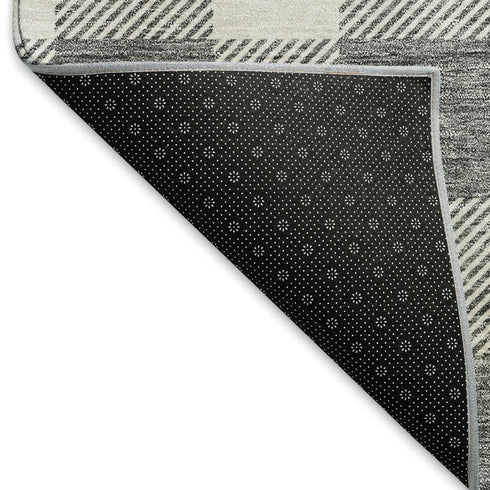 9' X 12' Gray And Ivory Plaid Washable Area Rug With UV Protection