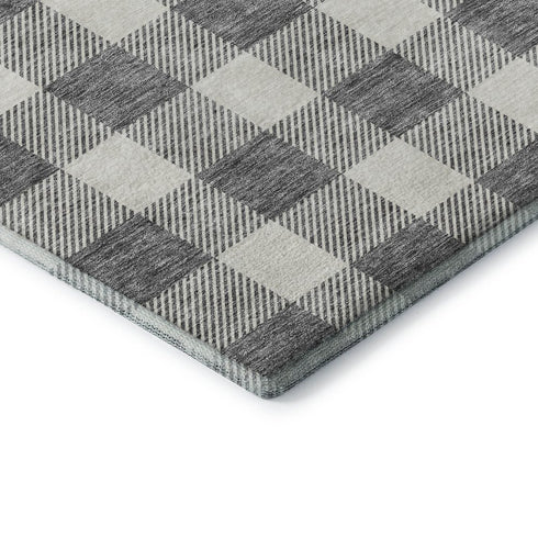 9' X 12' Gray And Ivory Plaid Washable Area Rug With UV Protection