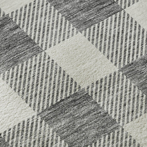 9' X 12' Gray And Ivory Plaid Washable Area Rug With UV Protection