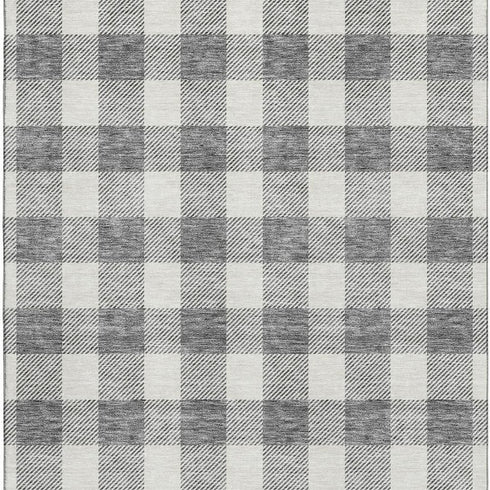 9' X 12' Gray And Ivory Plaid Washable Area Rug With UV Protection