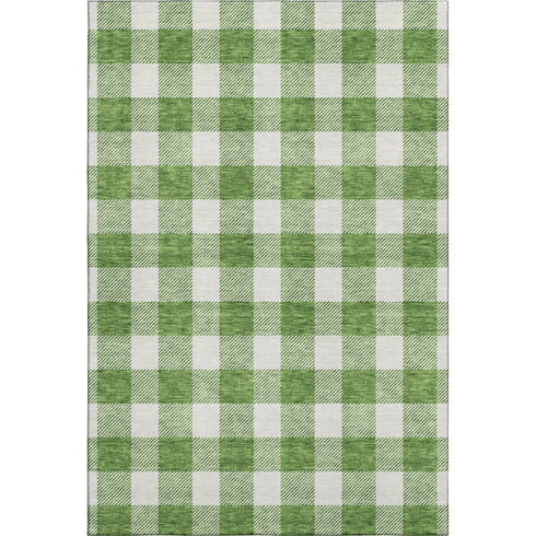 5' X 8' Green And Ivory Plaid Washable Area Rug With UV Protection