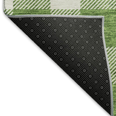 5' X 8' Green And Ivory Plaid Washable Area Rug With UV Protection